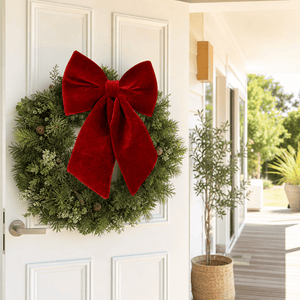 Burgundy Luxe Velvet Bow styled in an Australian Christmas setting