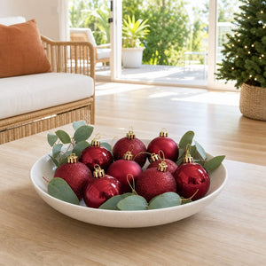 Burgundy Bauble Pack 10pk styled in an Australian Christmas setting