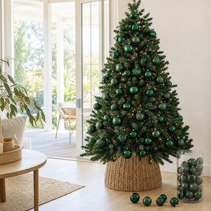 Green Bauble Pack 100pk styled in an Australian Christmas setting