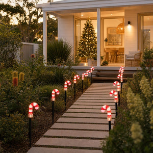 LED Solar Candy Cane Stake styled in an Australian Christmas setting