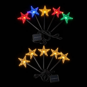 LED Solar Stars Path Lights 5pk (36cm) lit up in the dark