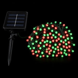 LED 100 Solar 2F Fairy Lights Red and Green (7.5m) lit up in the dark