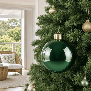 Green Shiny Bauble styled in an Australian Christmas setting