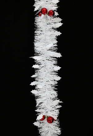 White Matte Holly Tinsel with Baubles (2m) - View 2