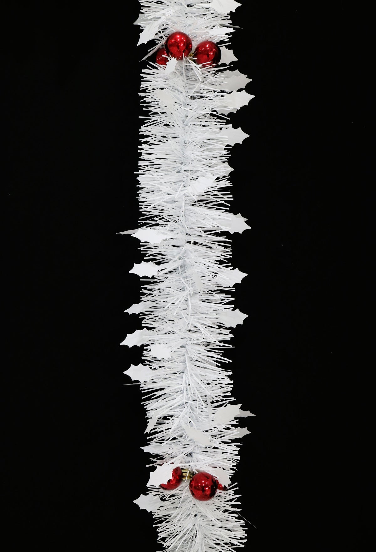 White Matte Holly Tinsel with Baubles (2m) - View 2