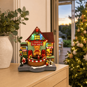 LED Musical Teddy's Toy Shop styled in an Australian Christmas setting