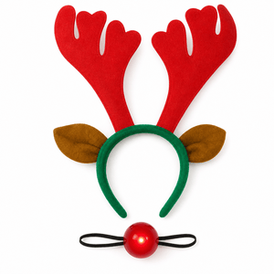 Light-Up Reindeer & Red Nose Headband Set 2pc