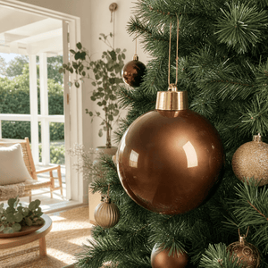 Mocha Shiny Bauble styled in an Australian Christmas setting