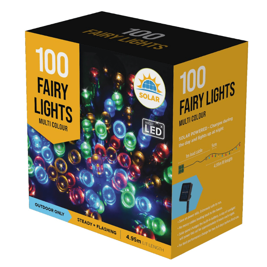 100 LED Solar Fairy Lights Multi (4.95m) - View 2