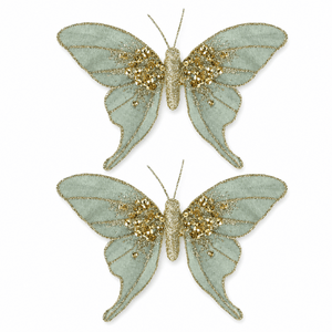 Sage Green Lush Garden Butterfly Clip 2pk (16cm)