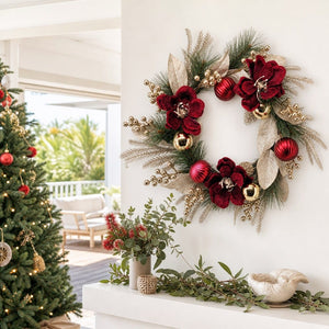 Metallic Pine and Bauble Wreath styled in an Australian Christmas setting
