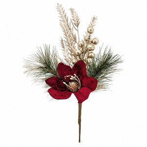 Metallic Pine and Bauble Magnolia Stem (30cm)
