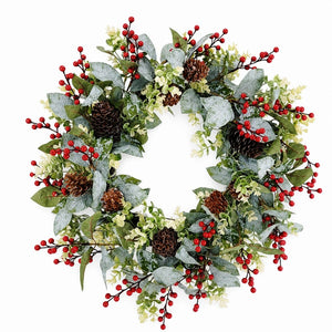 White Berry and Pinecone Leafy Wreath (60cm)