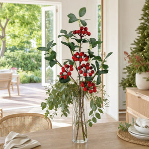 Leafy Red Berry Pick arranged in a glass vase