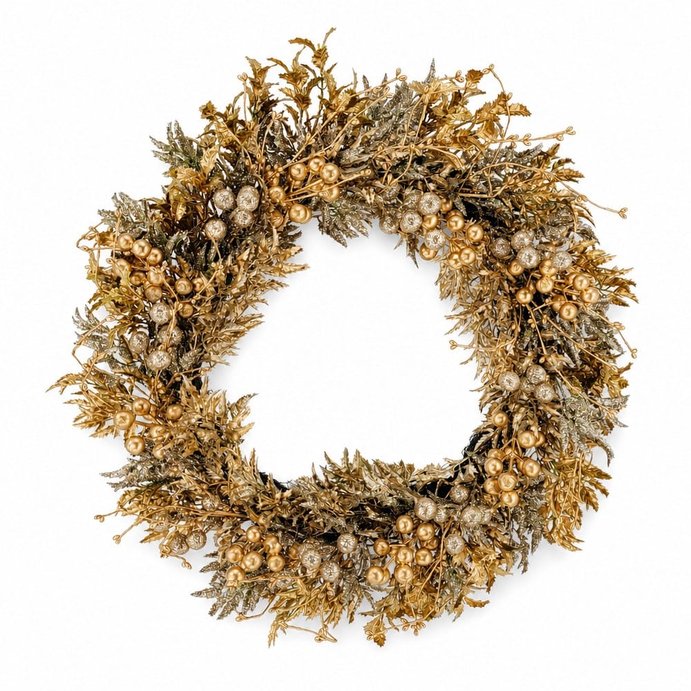 Metallic Leaf and Berry Wreath (60cm)