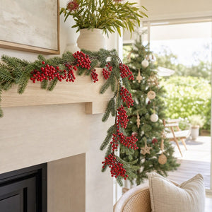 Berry and Pine Frosted Garland styled in an Australian Christmas setting