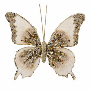 Ivory and Champagne Sequined Butterfly Clip