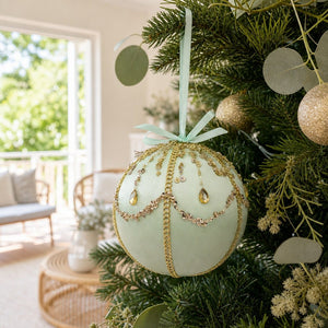 Enchanted Mint Bauble on a decorated Christmas tree
