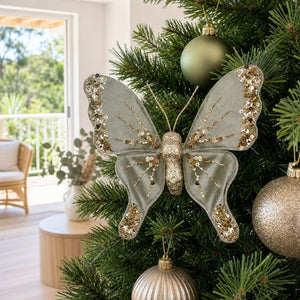 Sage Butterfly Clip on a decorated Christmas tree