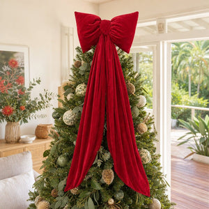 Puffy Pillow Bow Red on a decorated Christmas tree