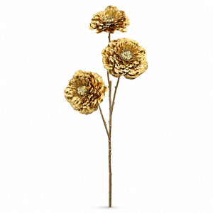Gold Metallic Triple-Head Floral Stem (73cm)