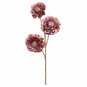 Pink Metallic Triple-Head Floral Stem (73cm)