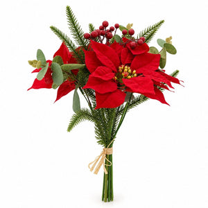 Deep Red Poinsettia and Eucalypt Bouquet Stem (33cm)