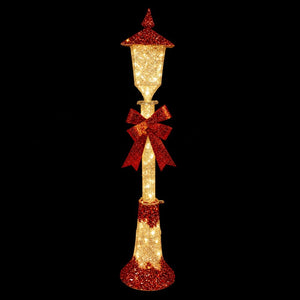 LED Twinkling Glitter Street Lamp Red (1.2m) switched on at night