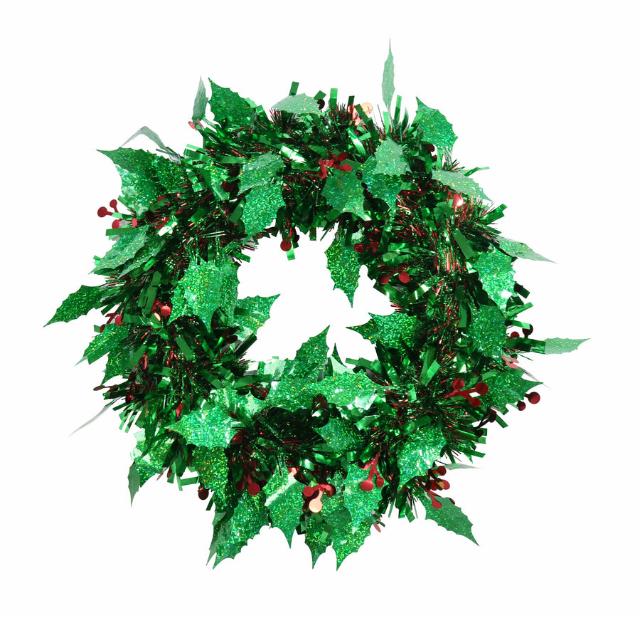 Tinsel Holly Berry Wreath (28cm)
