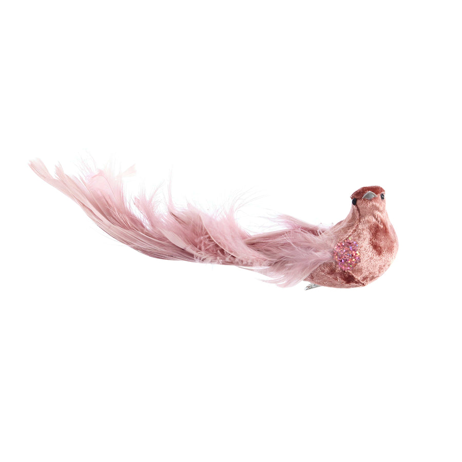 Pink Feather Bird with Clip (24cm)