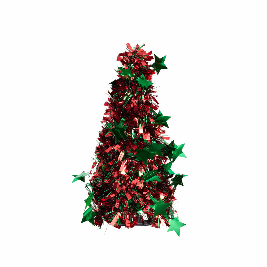 Red and Green Starburst Tinsel Tree (26cm)