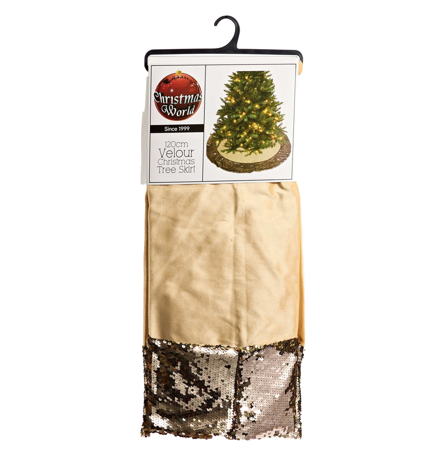 Gold Velour and Sequin Tree Skirt (120cm)