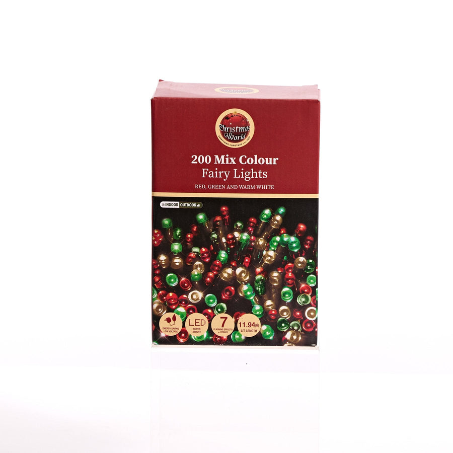 200 LED Fairy Lights Red, Green and Warm White