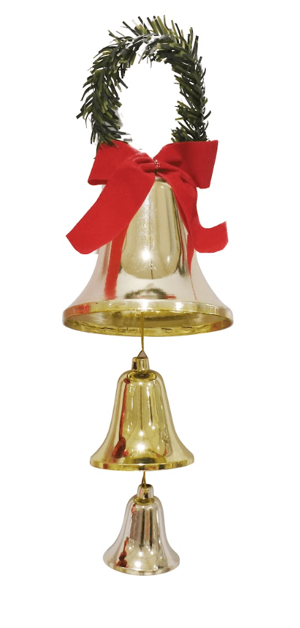 3pc Shiny Bells with Bow and Tinsel Hanger