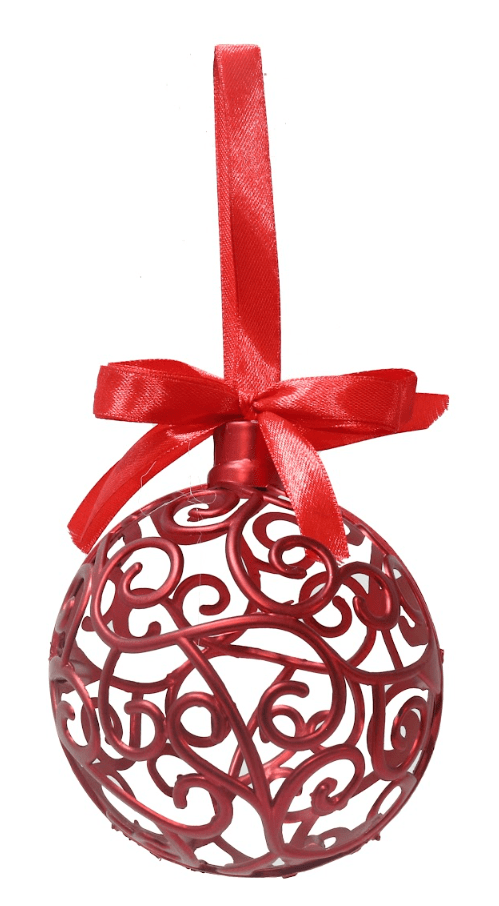 Filagree Bauble with Red Bow 3 Asst (10cm)