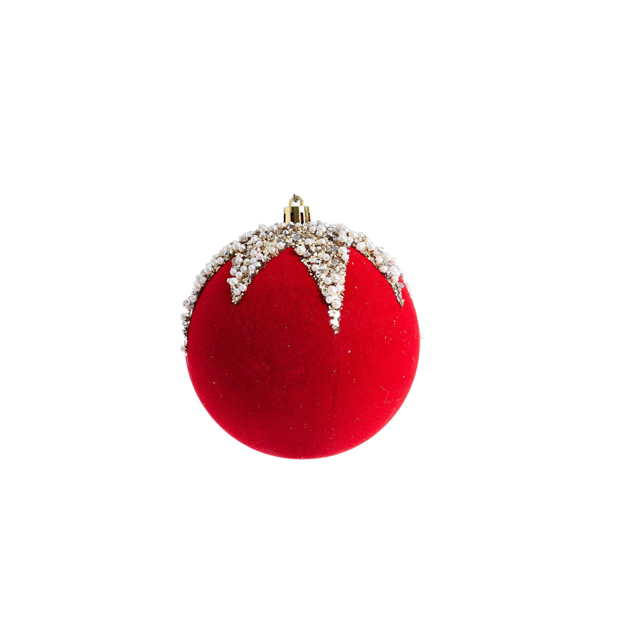 Red Flocked Bauble with Sequins (10cm)