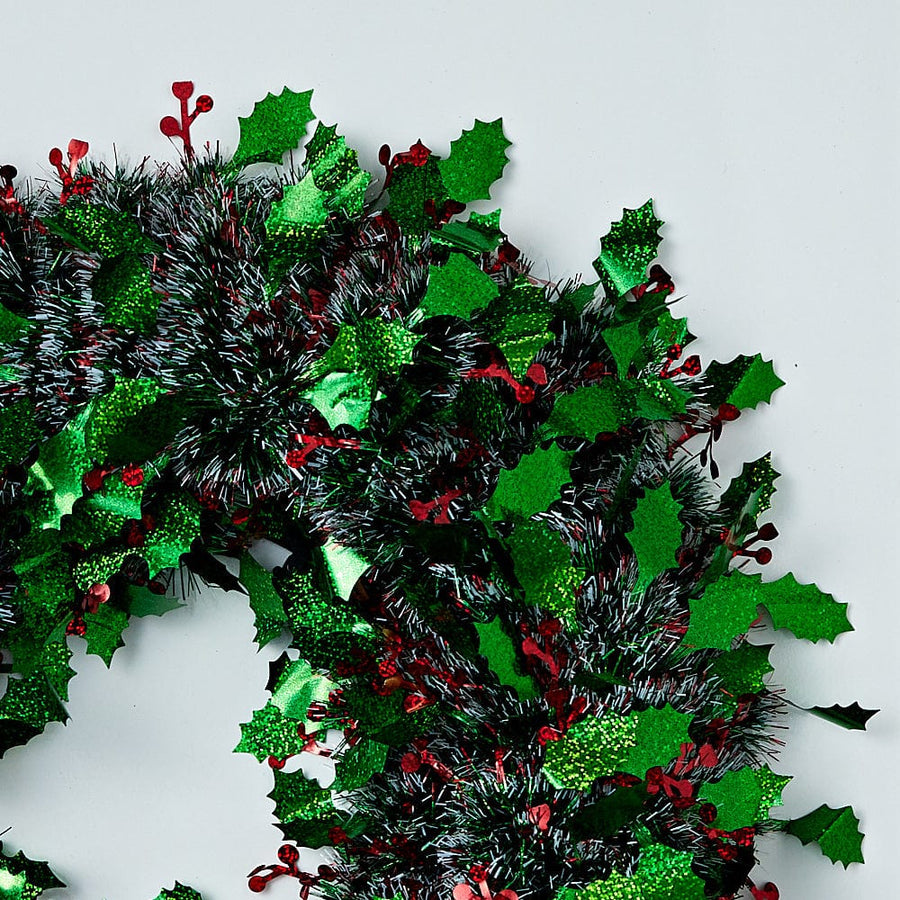 Tinsel Holly Berry Wreath (45cm)