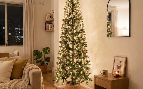 Slim and pencil Christmas trees in narrow apartment spaces