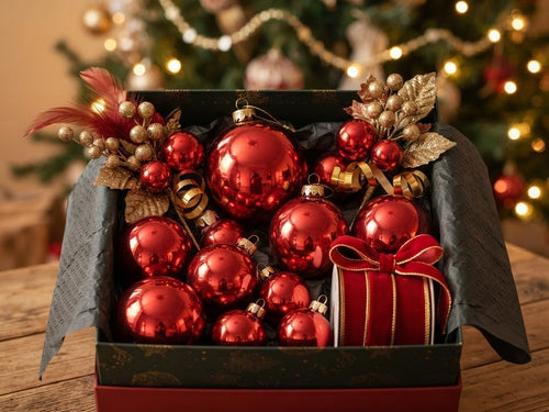 Coordinated red and gold Christmas ornament set