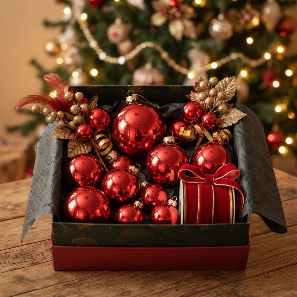 Coordinated red and gold Christmas ornament set