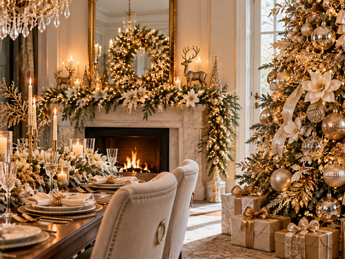 Gilded Noel theme — gold and cream glamour Christmas styling
