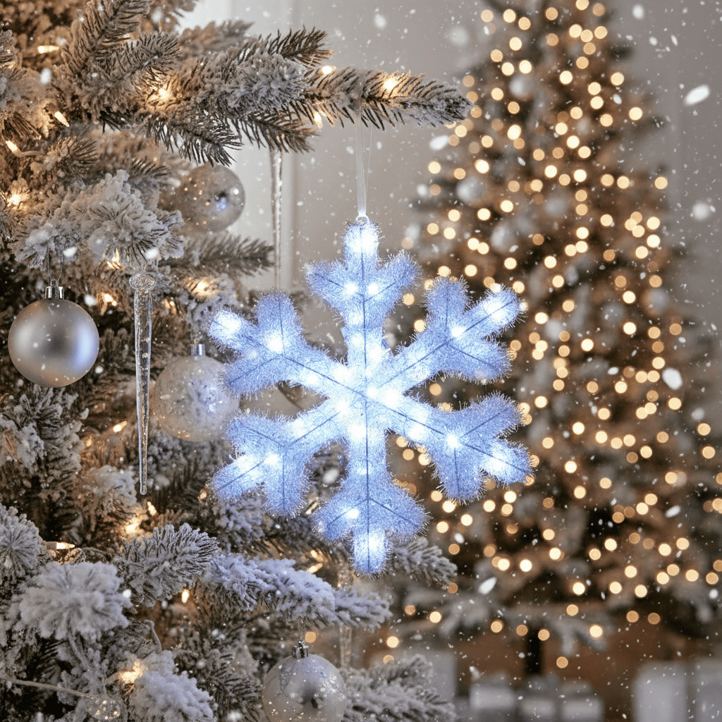 Battery LED Iridescent Tinsel Snowflake (48cm)