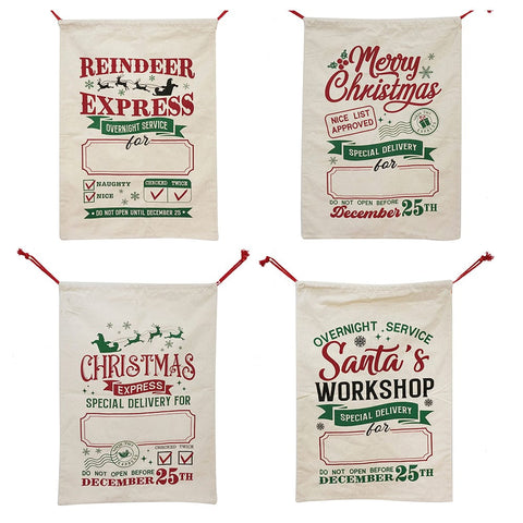 Cotton Christmas Sack with Name Plate Asst