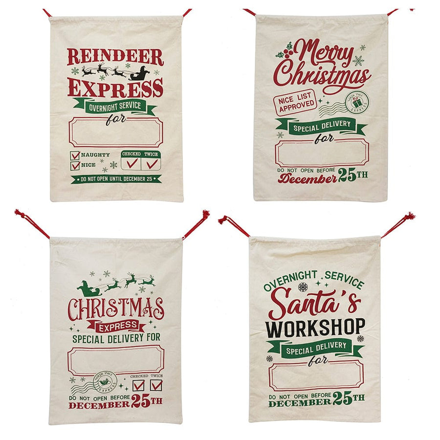 Cotton Christmas Sack with Name Plate Asst