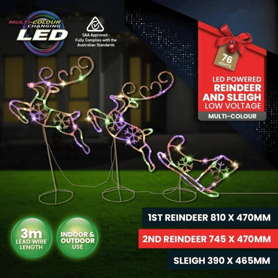 LED Multi Leaping Deer with Sleigh Stake (3pc)