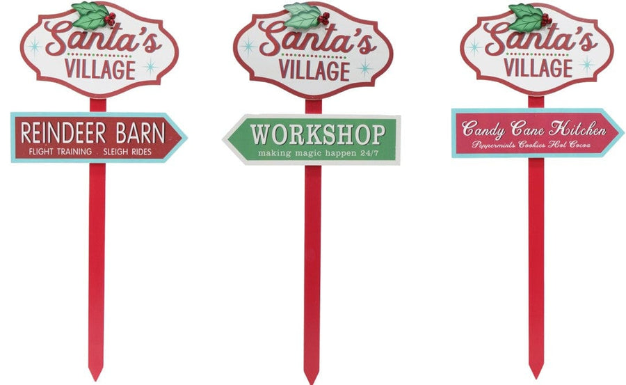 Santa's Village Sign with Metal Holly 3 Asst (70cm)