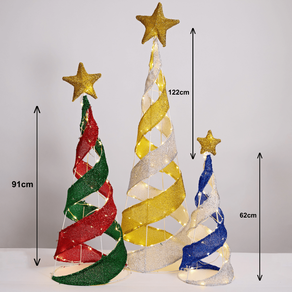 LED Mesh Tinsel Striped Cone Tree (3pc)