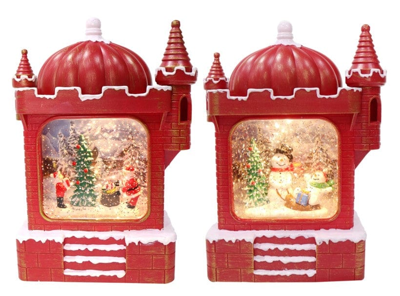 LED Glitter Swirl Musical Christmas Castle USB 2 Asst