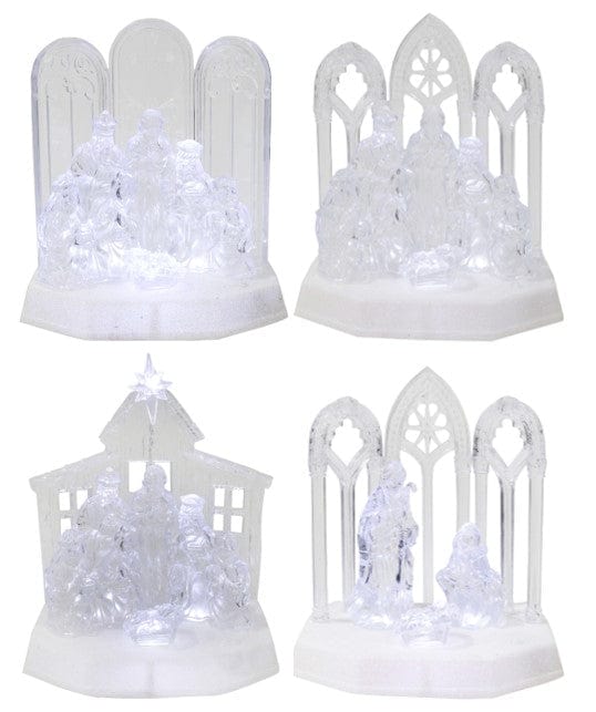 LED Musical Crystal Nativity Scene 4 Asst