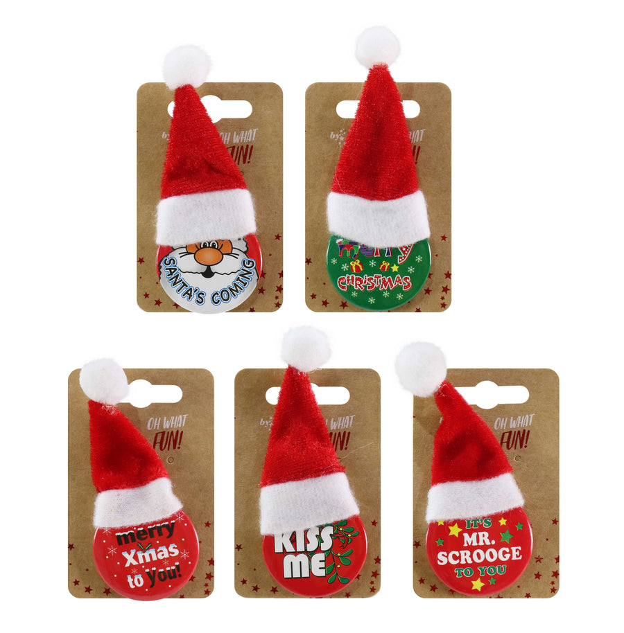 Santa Hat Metal Badge 5 Asst